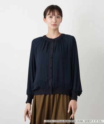 ＜Leilian plus house (Women/大きいサイズ)＞異素材切り替えカーディガン【ＢＯＵＲＧＥ】