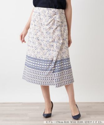 ＜Leilian plus house (Women/大きいサイズ)＞幾何学柄切替ラップ風スカート【ＢＯＵＲＧＥ】
