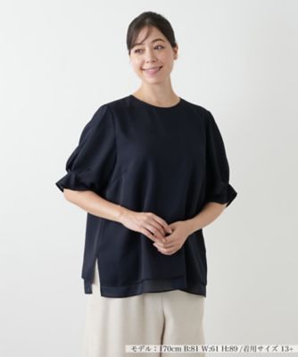 w2 新品未使用品 Leilian レリアン 大きいサイズ ブラウス 13号 クルーネックブラウス【Leilian WHITE LABEL