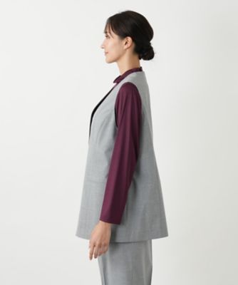 大きいサイズ☆未使用☆レリアン プラスハウス　Vネックニットベスト 織地麻混紡 Vネックベスト【Leilian WHITE LABEL