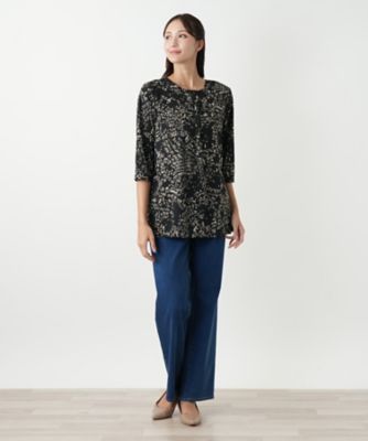 美品 レリアン カットソー 13+ 大きいサイズ プリントカットソー【Leilian WHITE LABEL