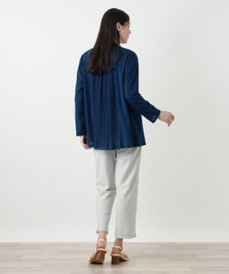 極美品✨現行【レリアン】バックプリーツ異素材切替ロングカーディガン ネイビー11 洗えるバックプリーツカーディガン | Leilian (Women)/レリアン