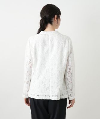 美品 レリアン プラスハウス ノーカラーライトジャケット 大きいサイズ ノーカラージャケット【BOURGE】 | Leilian plus house