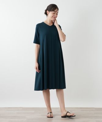ウォッシャブル】Vネックフレアワンピース【Leilian