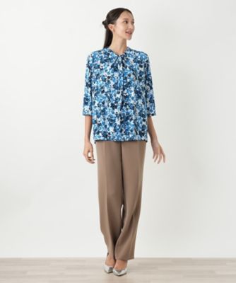 Leilian レリアン 大きいサイズ モノトーン 花柄 ブラウス カットソー 花柄ブラウス【Leilian WHITE LABEL