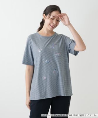 ＜Leilian plus house (Women/大きいサイズ)＞ボーダー刺繍Ｔシャツ【Ｌｅｉｌｉａｎ　ＷＨＩＴＥ　ＬＡＢＥＬ】