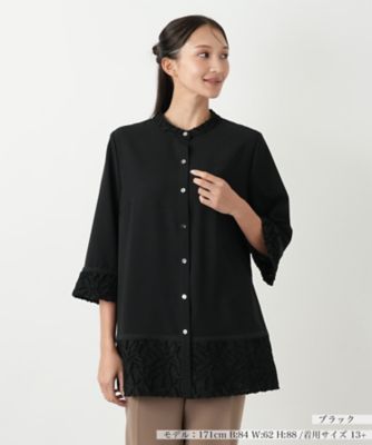 【送料無料】Leilian plus house (Women/大きいサイズ)/レリアン プラスハウス スタンドカラー羽織ブラウス 99クロ トップス【三越伊勢丹/公式】