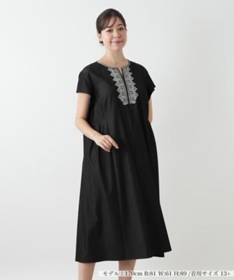 Leilian ノースリーブ　ワンピース　日本製　レース　黒　フレア　花柄　刺繍 レリアン Leilian 花柄ノースリーブワンピース 11 ネイビー