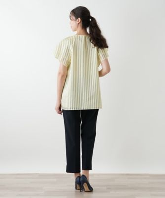 Leilian PLUS HOUSE / レリアンプラスハウス 袖ティアードストライプブラウス【プラス企画】 袖ティアードストライプブラウス【プラス企画】 | Leilian plus