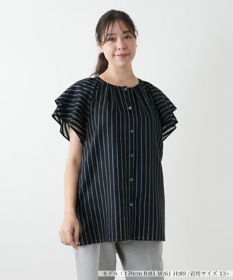 F617 美品 XL 13 レリアン プラスハウス ストライプ レディース 店舗人気】ストライプブラウス|レリアン プラスハウス