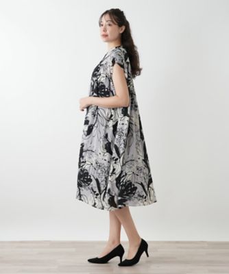 極美品✨Leilian 13＋ 洗える フラワープリントチュニック ボウタイ フラワープリントカットソー【Leilian WHITE