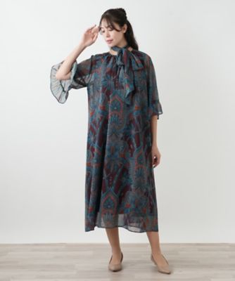 【新品】定価64,900円　レリアン　ペイズリー柄フレアワンピース　グレー13＋ 新品】定価64,900円 レリアン ペイズリー柄フレアワンピース