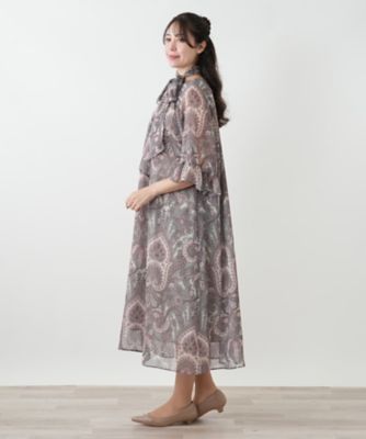 【新品】定価64,900円レリアン　ペイズリー柄フレアワンピース　ネイビー13＋ 店舗人気】ペイズリー柄フレアワンピース【BOURGE