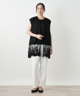 美品 レリアン プラスハウス ロングベスト ジレ 3XL 大きいサイズ 異素材 美品 レリアン プラスハウス ロングベスト ジレ 3XL 大きい