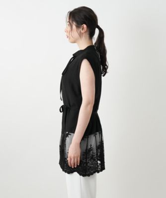 美品 レリアン プラスハウス ロングベスト ジレ 3XL 大きいサイズ 異素材 レースロングベスト[品番：LAVW0016473]｜Leilian PLUS HOUSE