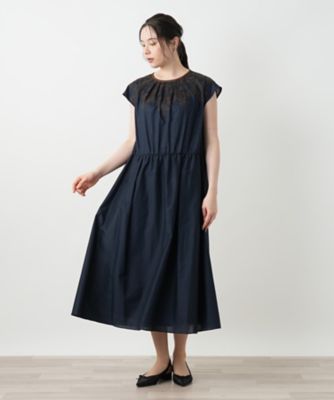 ルネ フレア ワンピース XS フレンチスリーブ TISSUE社製生地 総刺繍 René ルネ 花刺繍 リネン フレアワンピース イタリア製生地