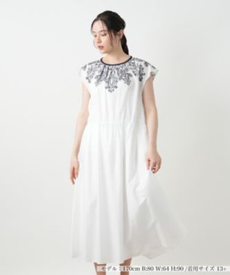 【SALE】【送料無料】Leilian plus house (Women/大きいサイズ)/レリアン プラスハウス 刺繍フレンチスリーブワンピース 91アイボリー ワンピース・ドレス【三越伊勢丹/公式】