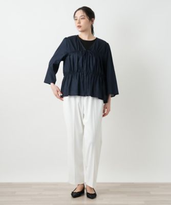 【極美品】レリアン　ダブルストライプ　Ｖネック　ブラウス　上質　13+ 大きい zzftna7851-m.jpg