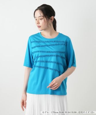 ＜Leilian plus house (Women/大きいサイズ)＞リボンボーダーカットソー【ＢＯＵＲＧＥ】
