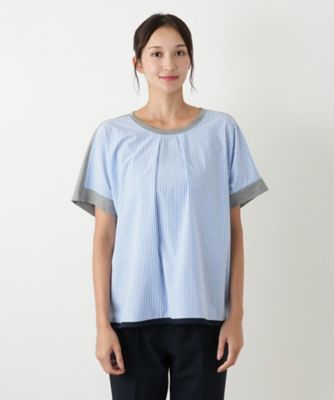 美品　STUDIO PICONE ストライプシャツ切替カットソー　サイズ38 ストライプ切替カットソー【MUSE BY ROCHAS