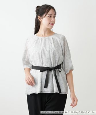＜Leilian plus house (Women/大きいサイズ)＞ボタニカル柄リボンブラウス【ＢＯＵＲＧＥ】