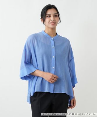 ＜Leilian plus house (Women/大きいサイズ)＞【ウォッシャブル】シアーバンドカラーシャツ【ＢＯＵＲＧＥ】