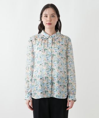 レリアン 近年モデル 風景画プリント 長袖シャツブラウス13＋XL シャツブラウス | Leilian plus house (Women/大きいサイズ)/レリアン