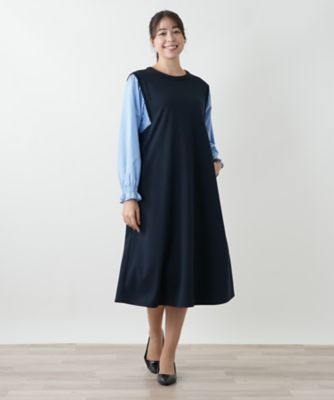 I764 美品 XL レリアンプラスハウス ひざ丈ワンピース ブルー レディース I764 美品 XL レリアンプラスハウス ひざ丈ワンピース ブルー