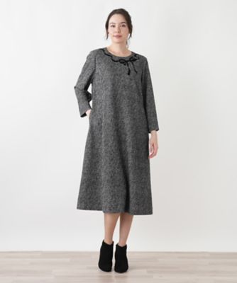 美品　大きいサイズ leilianレリアン モノクロ　ワンピース Leilian レリアン ワンピース 大きいサイズ 13号 モノクロ 未