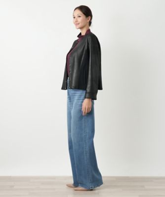 美品＊レリアン ノーカラージャケット 13号 ネイビー コットン 半袖 リボン 美品＊レリアン ノーカラージャケット 13号 ネイビー コットン