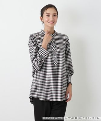 未使用級 24年♡レリアン プラスハウス チュニック チェック 13+ シルク混 店舗人気】切替チュニックブラウス【プラス企画】|レリアン