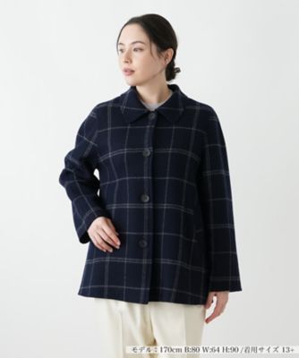 【送料無料】Leilian plus house (Women/大きいサイズ)/レリアン プラスハウス ウィンドウペンショールカラーコート 39ネービーブルー コート・ジャケット【三越伊勢丹/公式】