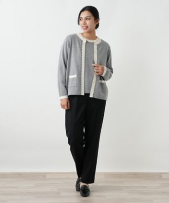 店舗人気】ビジューバイカラーカーディガン【Leilian