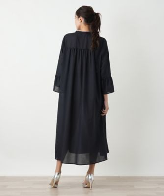 レリアン Leilian 総柄 ワンピース ゆったり 13号 大きいサイズ 上品 キーネックフレアスリーブワンピース【BOURGE】 | Leilian plus