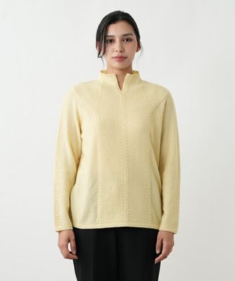 【BIGお買い物ラリー★30%OFFセール中】ニットラウンドネック ♯Mサイズ イエロー レディース 中古 編み柄スタンドネックセーター【Leilian WHITE LABEL