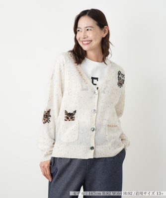 【送料無料】Leilian plus house (Women/大きいサイズ)/レリアン プラスハウス 猫モチーフカシミヤカーディガン 92アイボリー トップス【三越伊勢丹/公式】