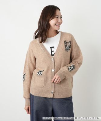【送料無料】Leilian plus house (Women/大きいサイズ)/レリアン プラスハウス 猫モチーフカシミヤカーディガン 84チャイロ トップス【三越伊勢丹/公式】