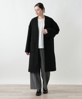 Lelilian レリアン カシミア100 ブラック ロングコート フード付