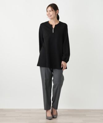 店舗人気】パール調ボタンチュニックブラウス【Leilian