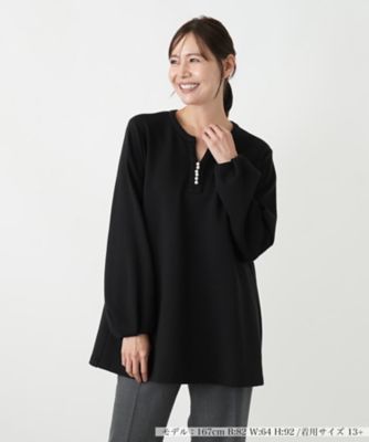 店舗人気】パール調ボタンチュニックブラウス【Leilian