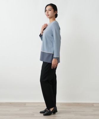 未使用品 レリアン 近年モデル ニット 切り替え トップス 17+ 大きいサイズ 店舗人気】ストライプ切り替えプルオーバーニット | Leilian plus