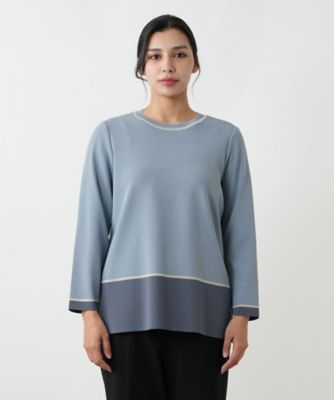 未使用品 レリアン 近年モデル ニット 切り替え トップス 17+ 大きいサイズ ストライプ切り替えプルオーバーニット | Leilian plus house (Women