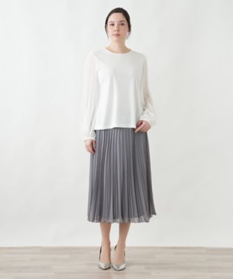 異素材シアー袖プリーツブラウス | Leilian plus house (Women/大きい