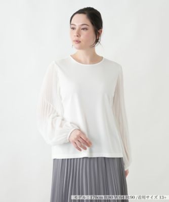 ＜Leilian plus house (Women/大きいサイズ)＞異素材シアー袖プリーツブラウス【２６年２月カタログ】