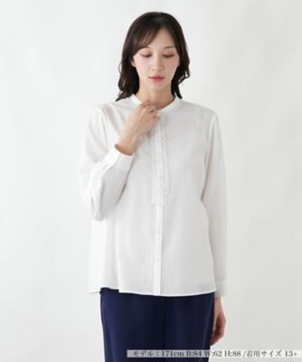 ＜Leilian plus house (Women/大きいサイズ)＞スタンドカラーフリルブラウス【ＢＯＵＲＧＥ】