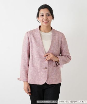＜Leilian plus house (Women/大きいサイズ)＞ツイード調ノーカラージャケット【Ｌｅｉｌｉａｎ　ＷＨＩＴＥ　ＬＡＢＥＬ】