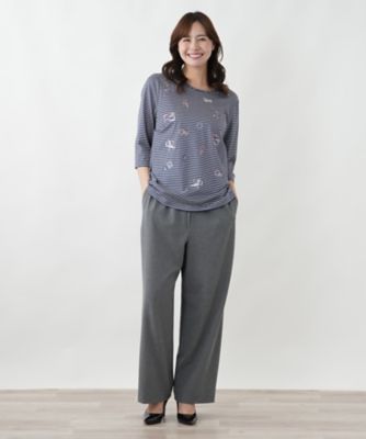 Leilian*レリアン　ボーダーカットソー　長袖　大きいサイズ13＋ ドロップ モチーフ刺繍ボーダーカットソー | Leilian plus house (Women/大きい