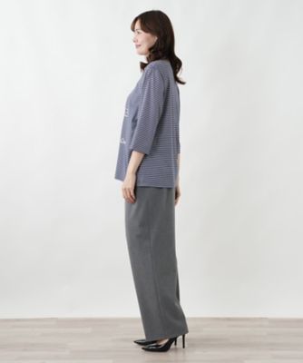モチーフ刺繍ボーダーカットソー | Leilian plus house (Women/大きい