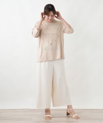 モチーフ刺繍ボーダーカットソー | Leilian plus house (Women/大きい