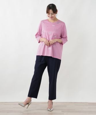 モチーフ刺繍ボーダーカットソー | Leilian plus house (Women/大きい
